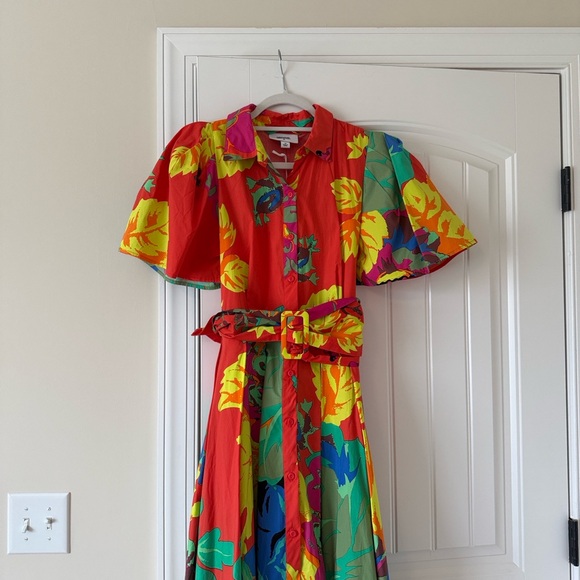 Floral Coral Maxi Shirt Dress with Belt - Picture 14 of 16